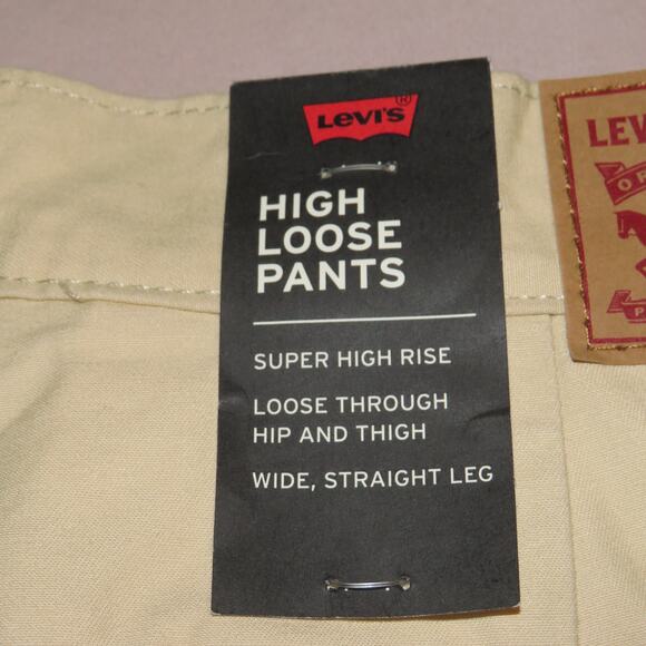 Levi’s Khaki Pleated High Loose Wide Straight Leg Trouser Pants - Picture 8 of 12